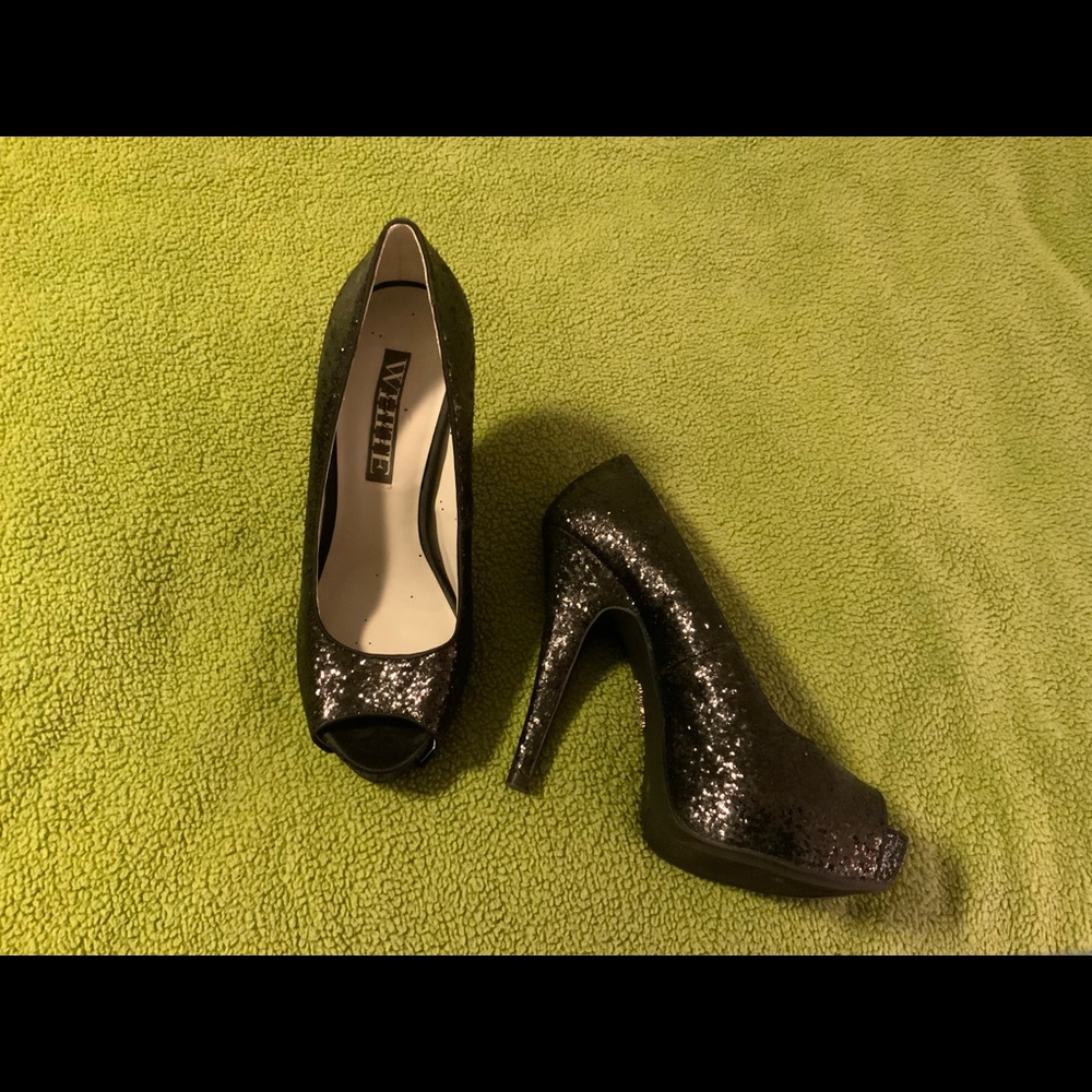 Vera Wang Sparkly Peeptoe Platform Stilettos